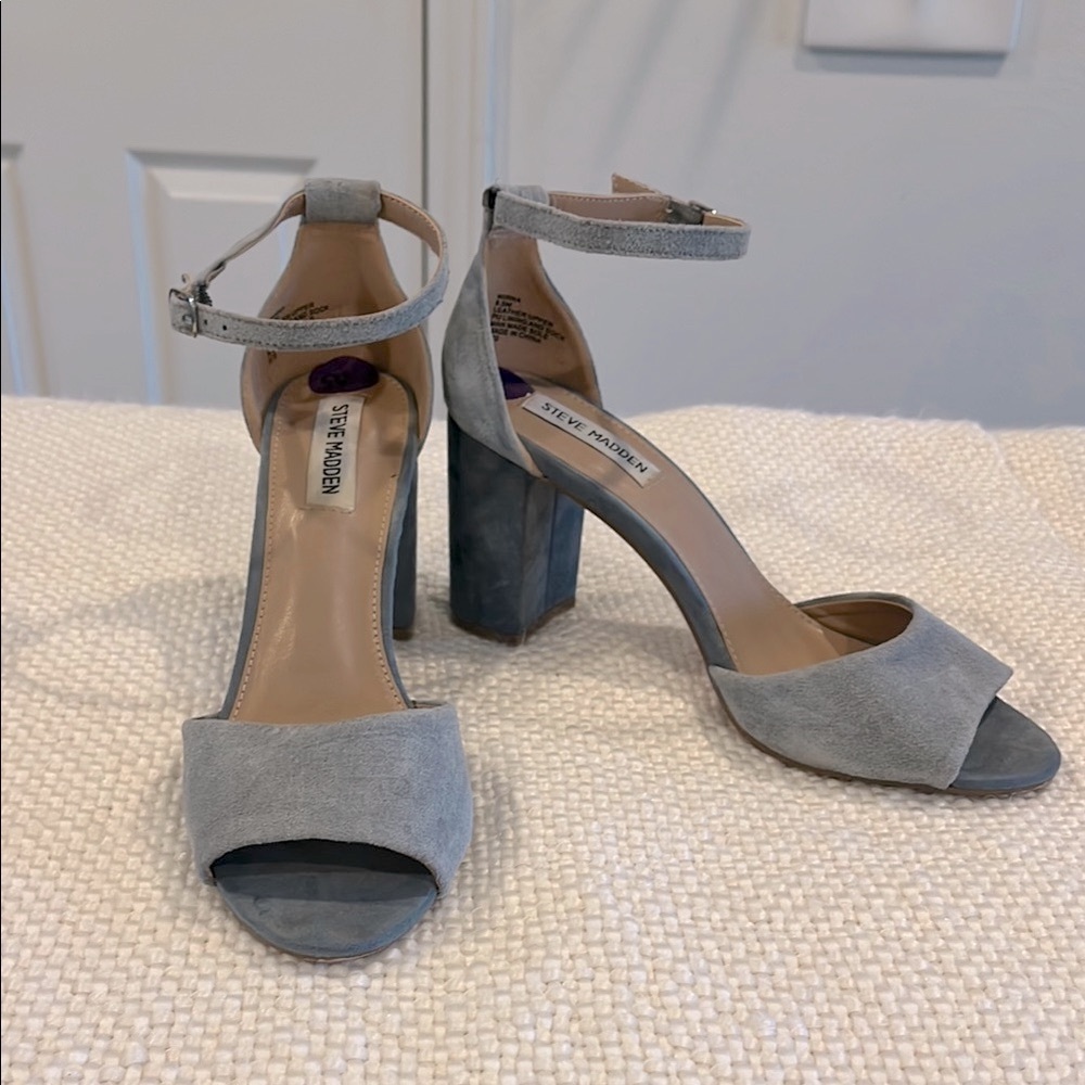 Steve Madden Mirna Suede Blue/Gray Chunky Heel Sandals